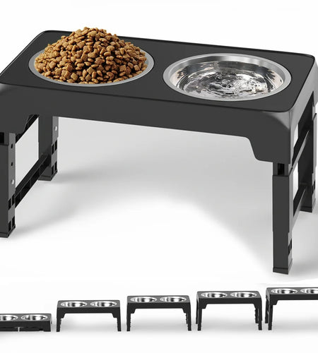 Elevated Dog Bowls with 2 Thick 1.22L Stainless Steel Dog Food Bowls, Raised Dog Bowl Adjusts to 5 Heights (3.2", 8.7", 9.8", 11", 12.2") for Pets Small Medium Large Dogs, Puppy and Cats