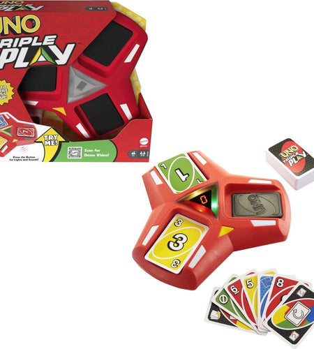 Triple Play Card Game for Family Night Featuring 3 Discard Piles, Lights & Sounds