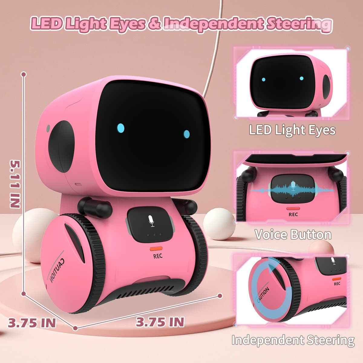 Robots for Girls 3-5, Interactive Smart Robotic with Touch Sensor, Voice Control, Speech Recognition, Singing, Dancing, Repeating and Recording, Birthday Gifts for 3+ Year Old Kids Boys Girls