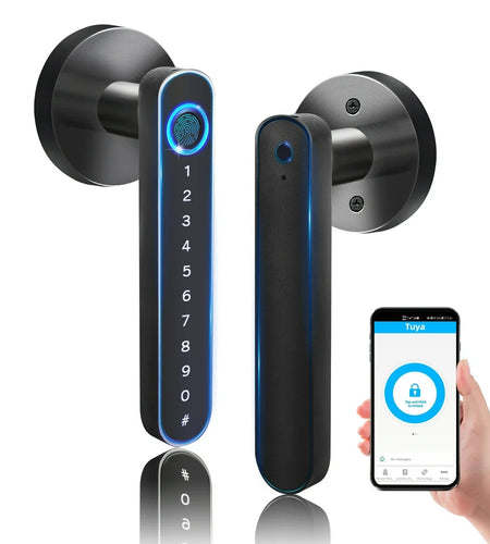 Smart Door Lock,Keyless Entry Door Lock with Handle,Fingerprint Door Lock with Tuya App,Smart Door Knob for Bedroom