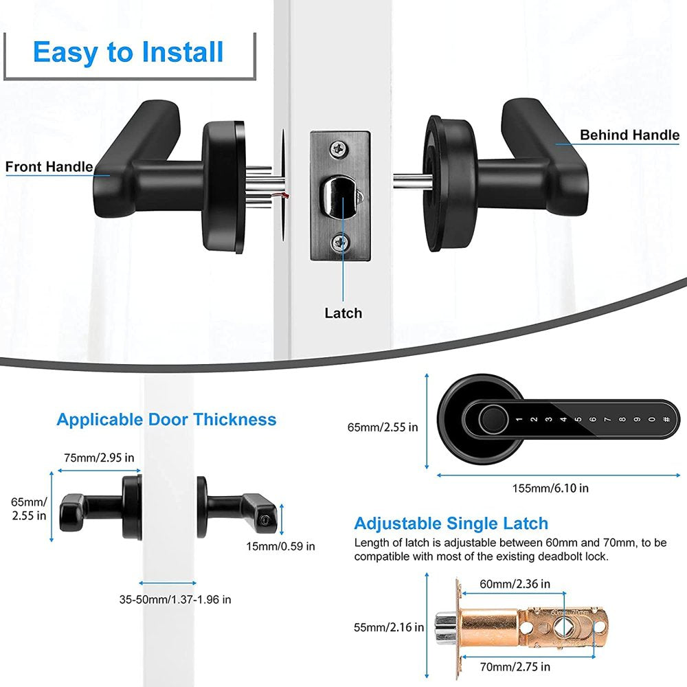 Smart Door Lock,Keyless Entry Door Lock with Handle,Fingerprint Door Lock with Tuya App,Smart Door Knob for Bedroom