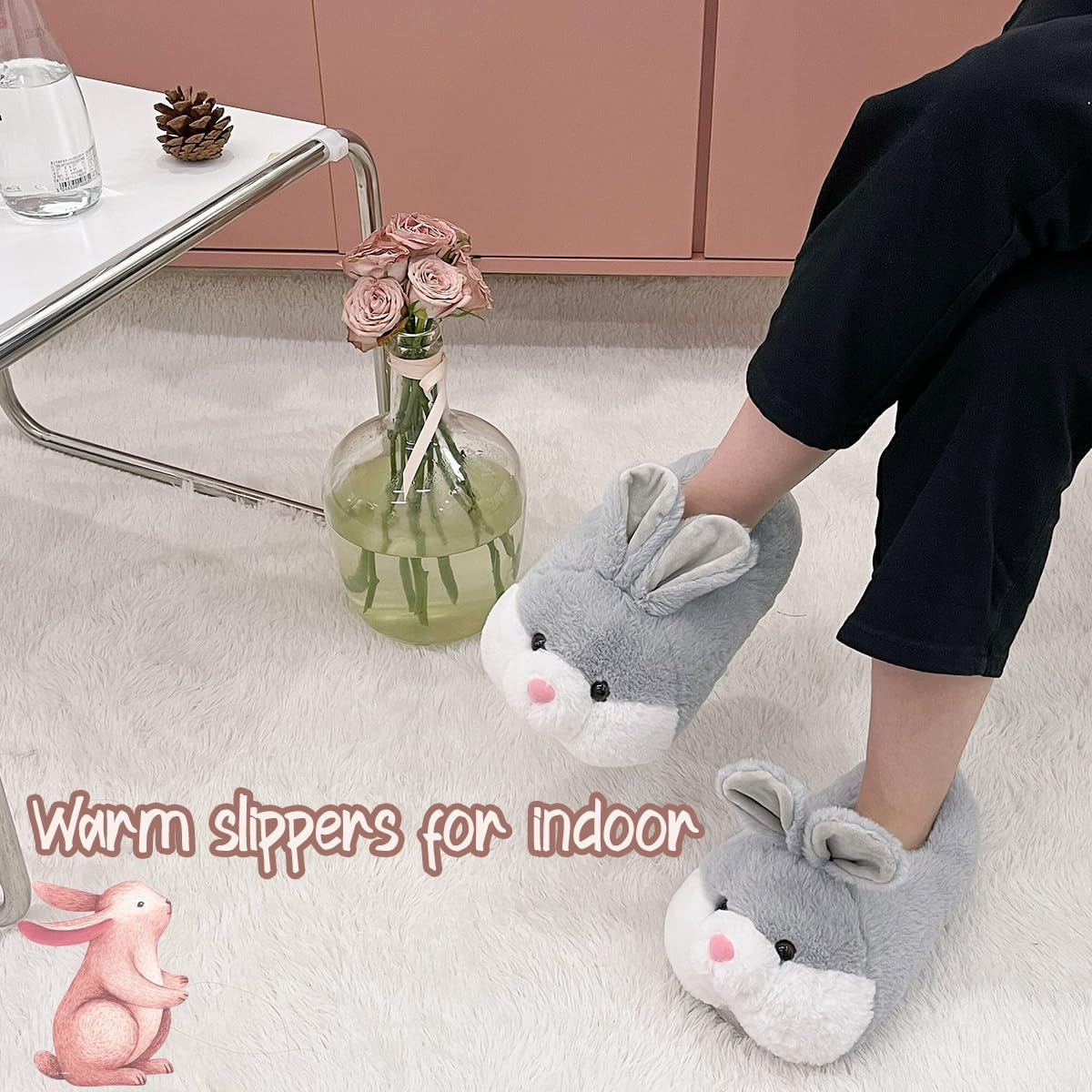 Classic Bunny Slippers for Women Funny Animal Slippers for Girls Cute Plush Rabbit Slippers Easter Gifts