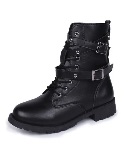 Punk Style Motorcycle Boots for Women Autumn 2019 Short Velvet Buckle Combat Boots Ladies Shoes Winter Boots Women