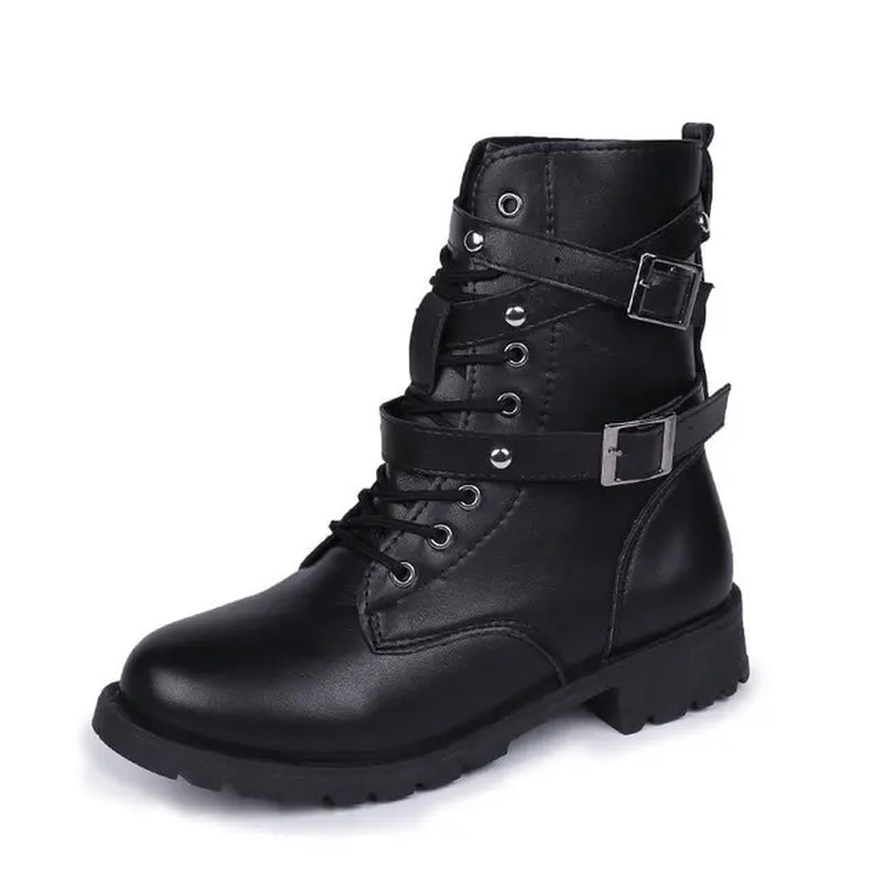 Punk Style Motorcycle Boots for Women Autumn 2019 Short Velvet Buckle Combat Boots Ladies Shoes Winter Boots Women