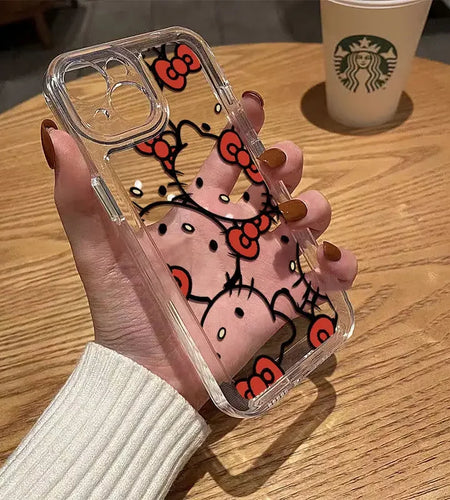 Sanrio Hello Kitty Bow Lovely Phone Case for Iphone 15 14 13 Pro Max 11 12 13 Pro X XR 7 8 plus Transparent Soft Cute Girl Y2K