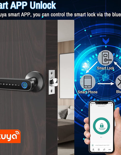 Load image into Gallery viewer, Smart Door Lock,Keyless Entry Door Lock with Handle,Fingerprint Door Lock with Tuya App,Smart Door Knob for Bedroom
