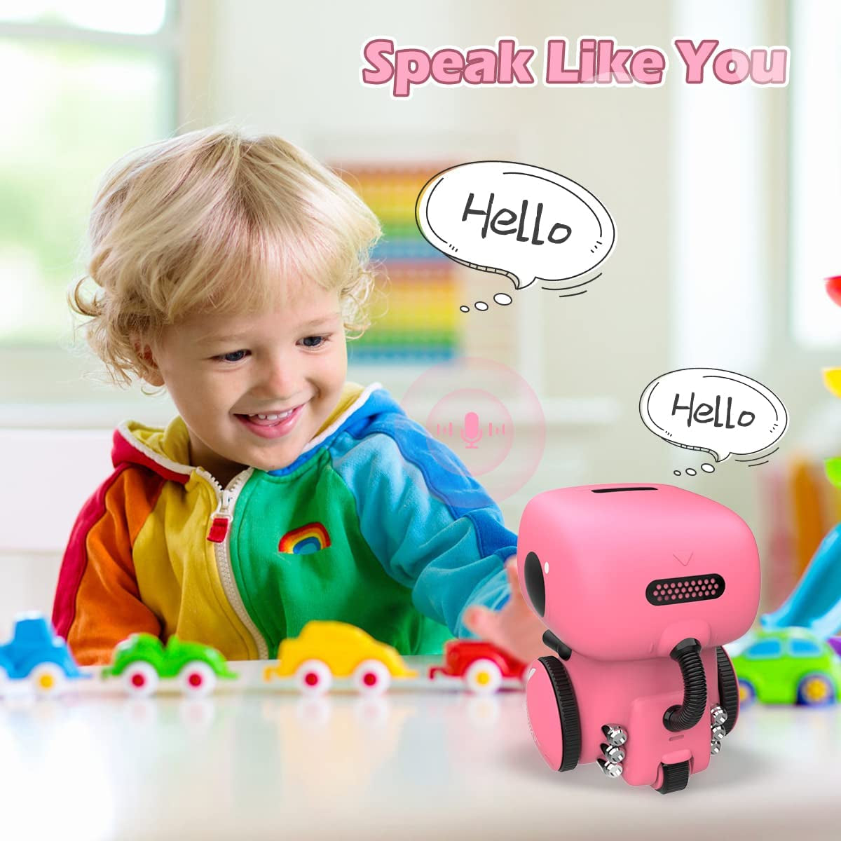 Robots for Girls 3-5, Interactive Smart Robotic with Touch Sensor, Voice Control, Speech Recognition, Singing, Dancing, Repeating and Recording, Birthday Gifts for 3+ Year Old Kids Boys Girls