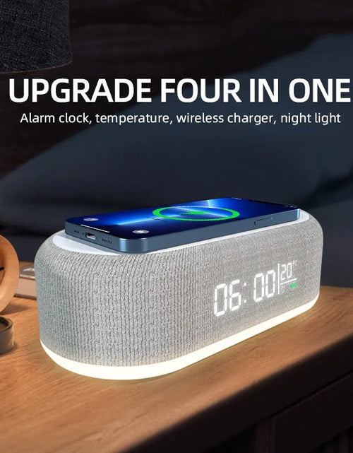 Load image into Gallery viewer, Wireless Charger Alarm Clock Time LED Light Thermometer Earphone Phone Charger 15W Fast Charging Dock Station for Iphone Samsung
