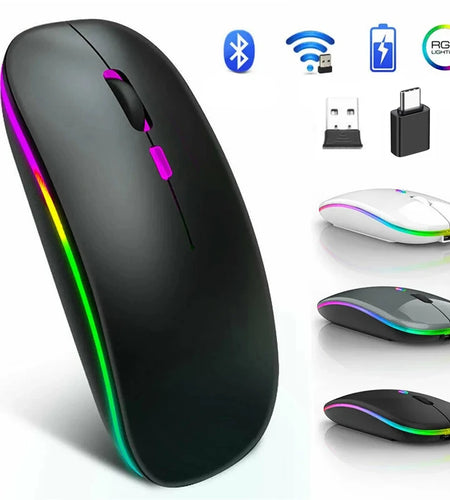Wireless Mouse Bluetooth--Compatible RGB Rechargeable Mouses Wireless Computer Silent Mice LED Backlit Ergonomic Gaming Mouse