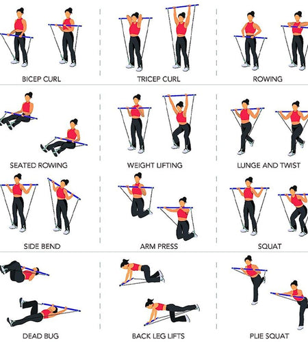 Multifunctional Pilates Bar Combination Fitness Bar Yoga Chest Expansion Tension Rope Back Trainer Elastic Rope Stretching Belt