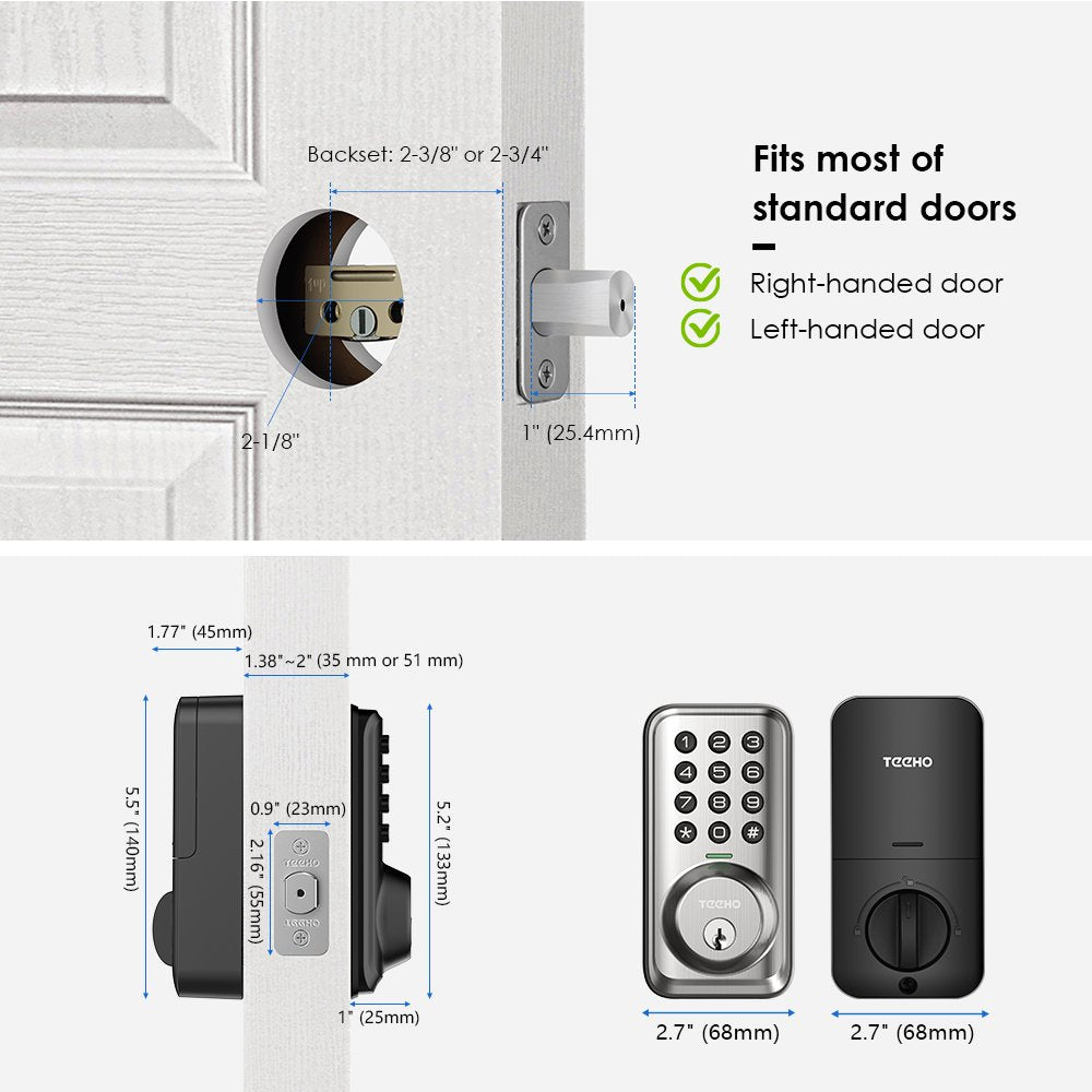 Keypad Keyless Entry Smart Electronic Digital Deadbolt Door Lock for Front Door - Satin Nickel